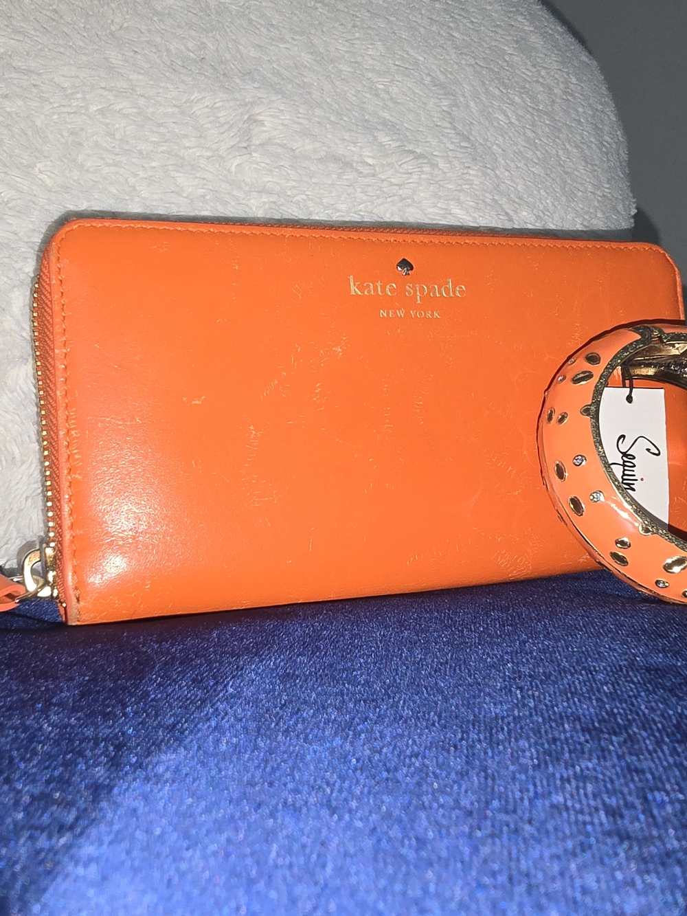Kate Spade New York Orange Zip Wallet W/ NWT BANGLE - Picture 3 of 10